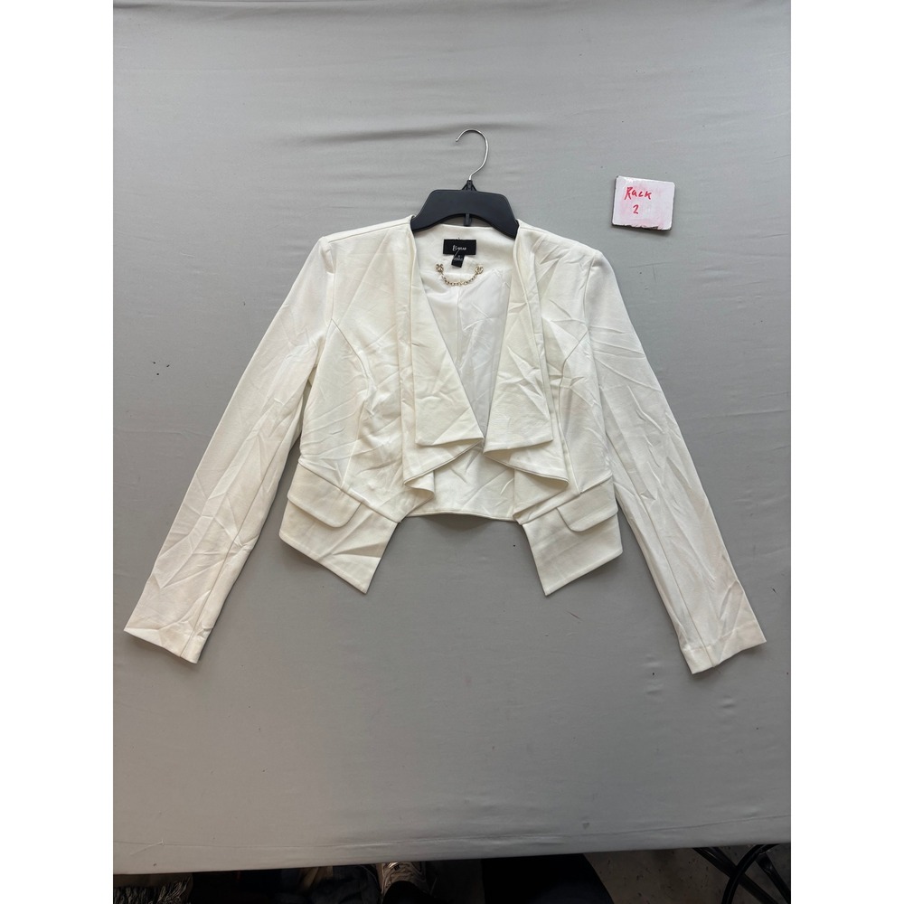 B-Wear Womens White Draped Open Front Cropped Blazer Jacket Size S Gold Chain